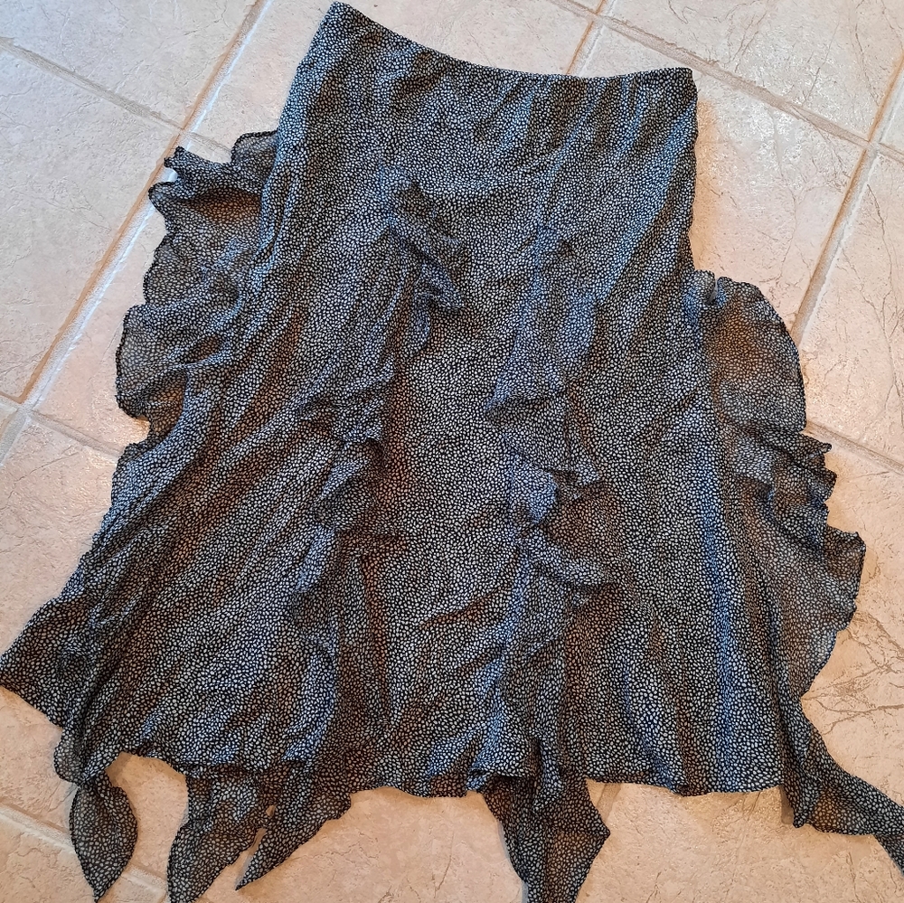 Silk spotted grey midi skirt 8 tiered ruffles
